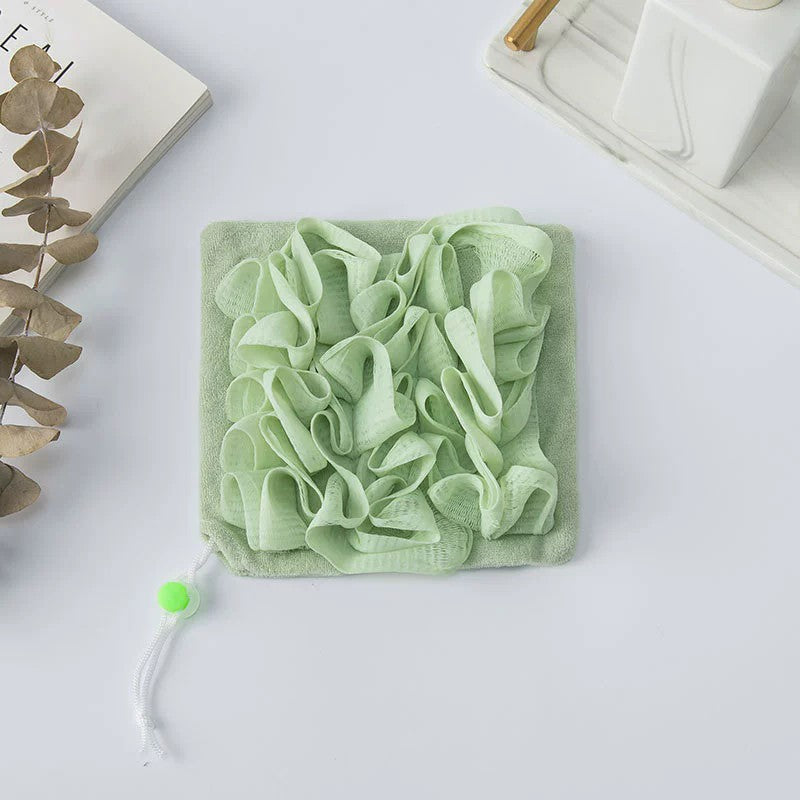 Prosop de Baie, Vivimall, 2in1, cu Burete din Plasa, 17 x 17 cm, Verde - vivimall.ro