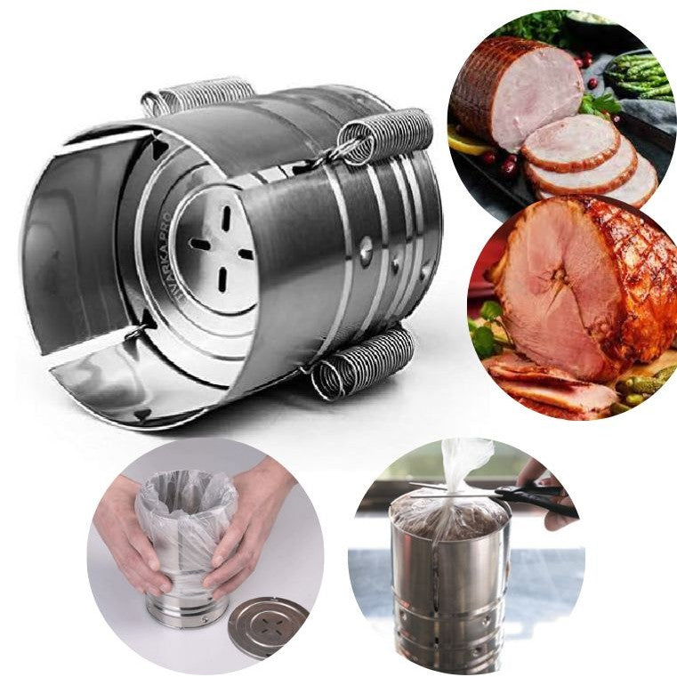 Presa din inox Vivimall, pentru preparat sunca presata, cu capac, dimensiune reglabila in 3 trepte, 15 x 15 x 18 cm, argintiu - vivimall.ro