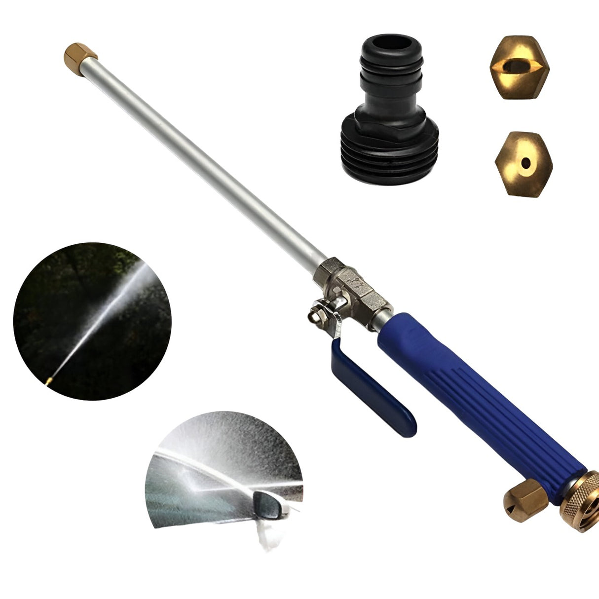 Set Accesoriu cu Presiune Reglabila, Vivimall, pentru Furtun, cu Duze si Conector, Pulverizator de Apa, Tija de Stropit, 46.5 cm Lungime, Albastru - vivimall.ro