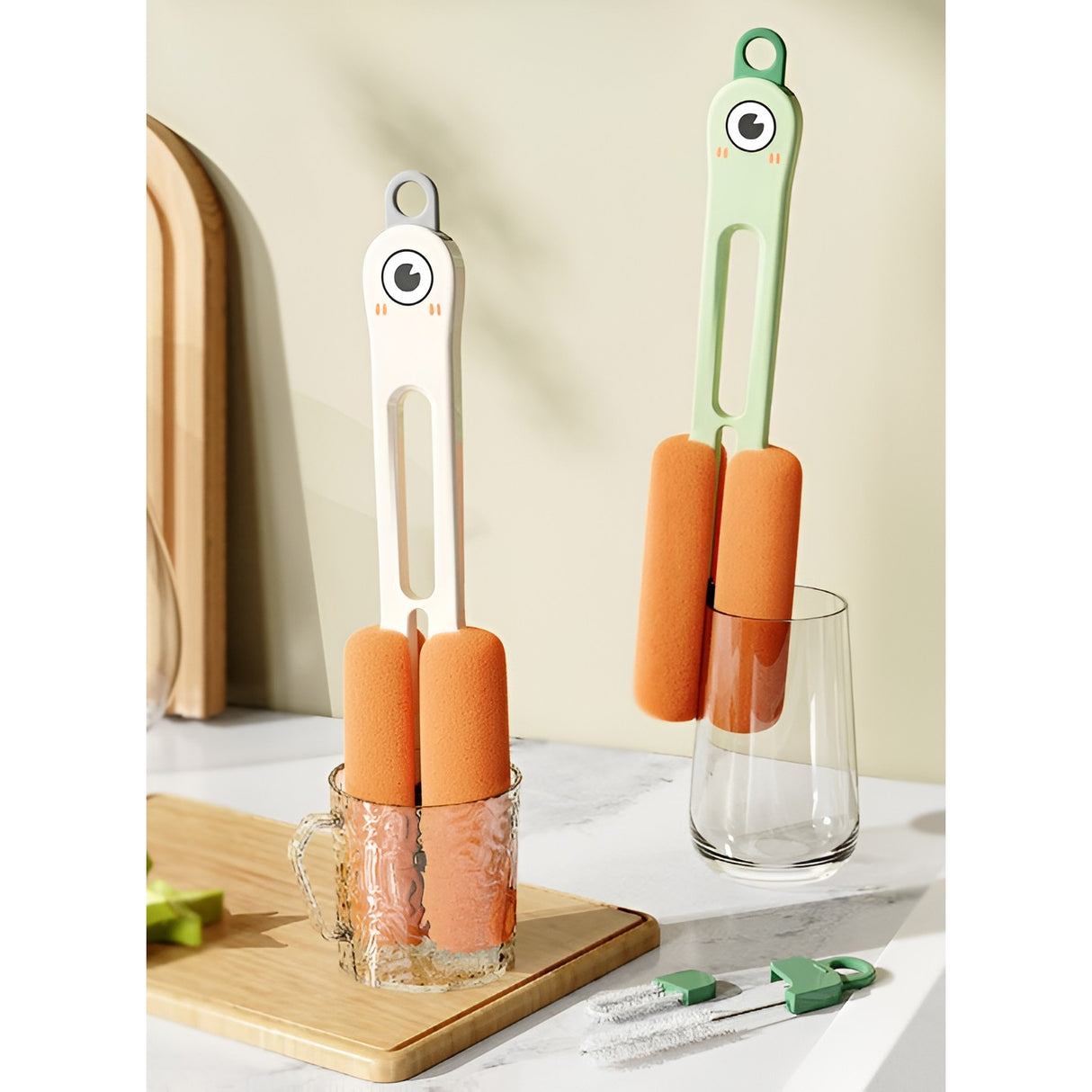 Perie de Curatat Pahare, Cani, Sticle, Vivimall, cu Maner Lung si Burete, Accesorii pentru Spalarea Paielor si Capacelor, usor de Agatat, 27.5x11.4x6cm, Verde - vivimall.ro