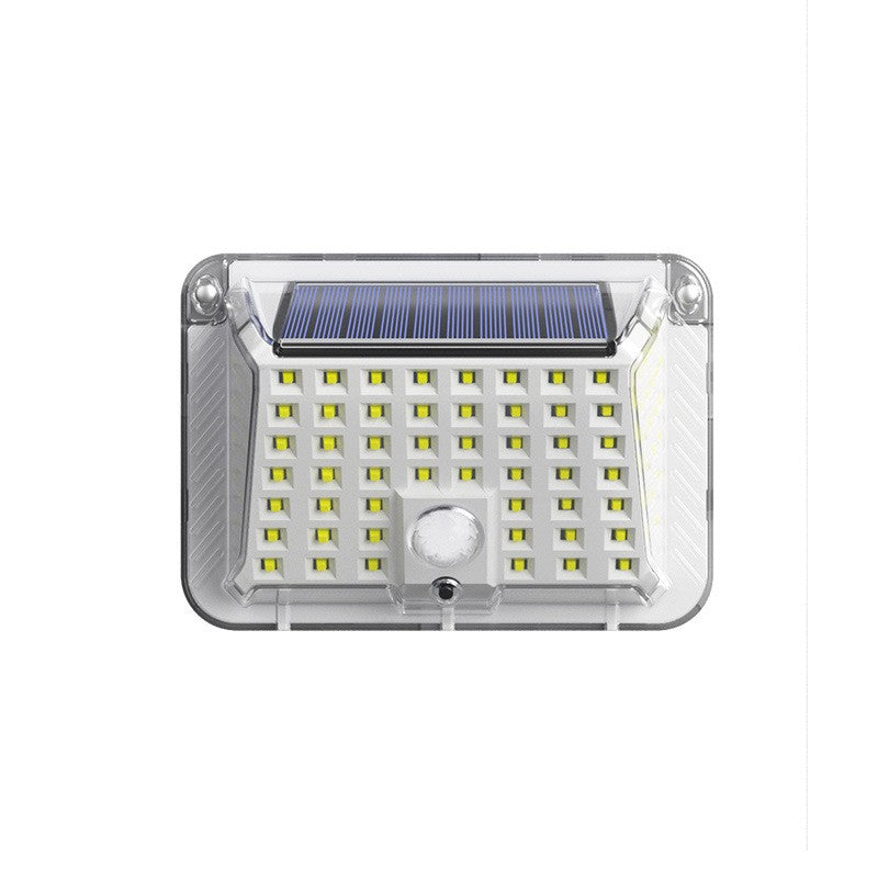 Lampa solara de perete Vivimall, 90 LED-uri SMD, senzor de miscare, IP65, 1200mAh, material ABS, lumina alb rece, alb - vivimall.ro