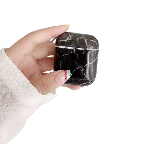 Husa AirPods cu Inel Prindere Marble Negru - vivimall.ro