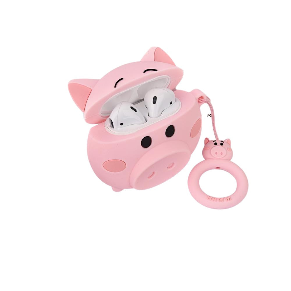 Husa AirPods cu Inel Prindere Porc Roz - vivimall.ro