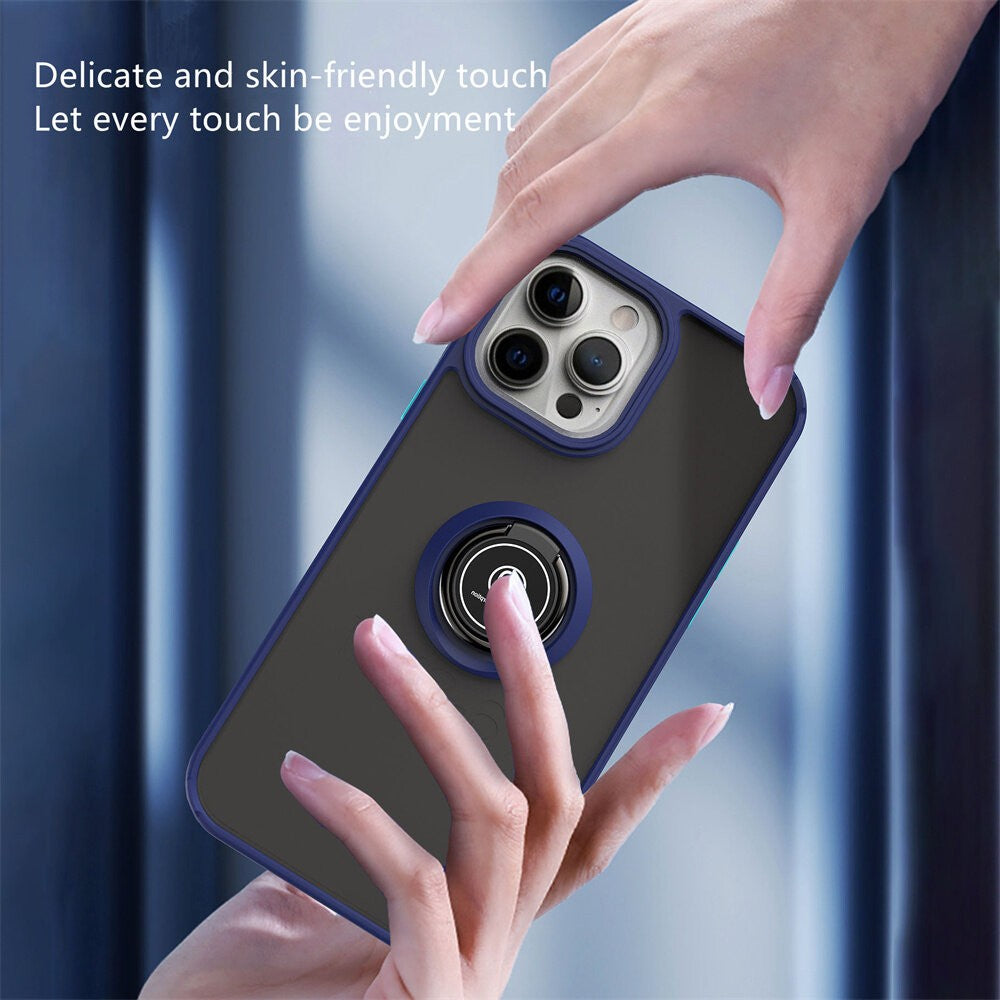 Husa Anti Fall Metal Bracket pentru Apple iPhone 11, Rezistenta la socuri, Margini colorate, Cu inel de prindere magnetic, Flippy, Albastru - vivimall.ro