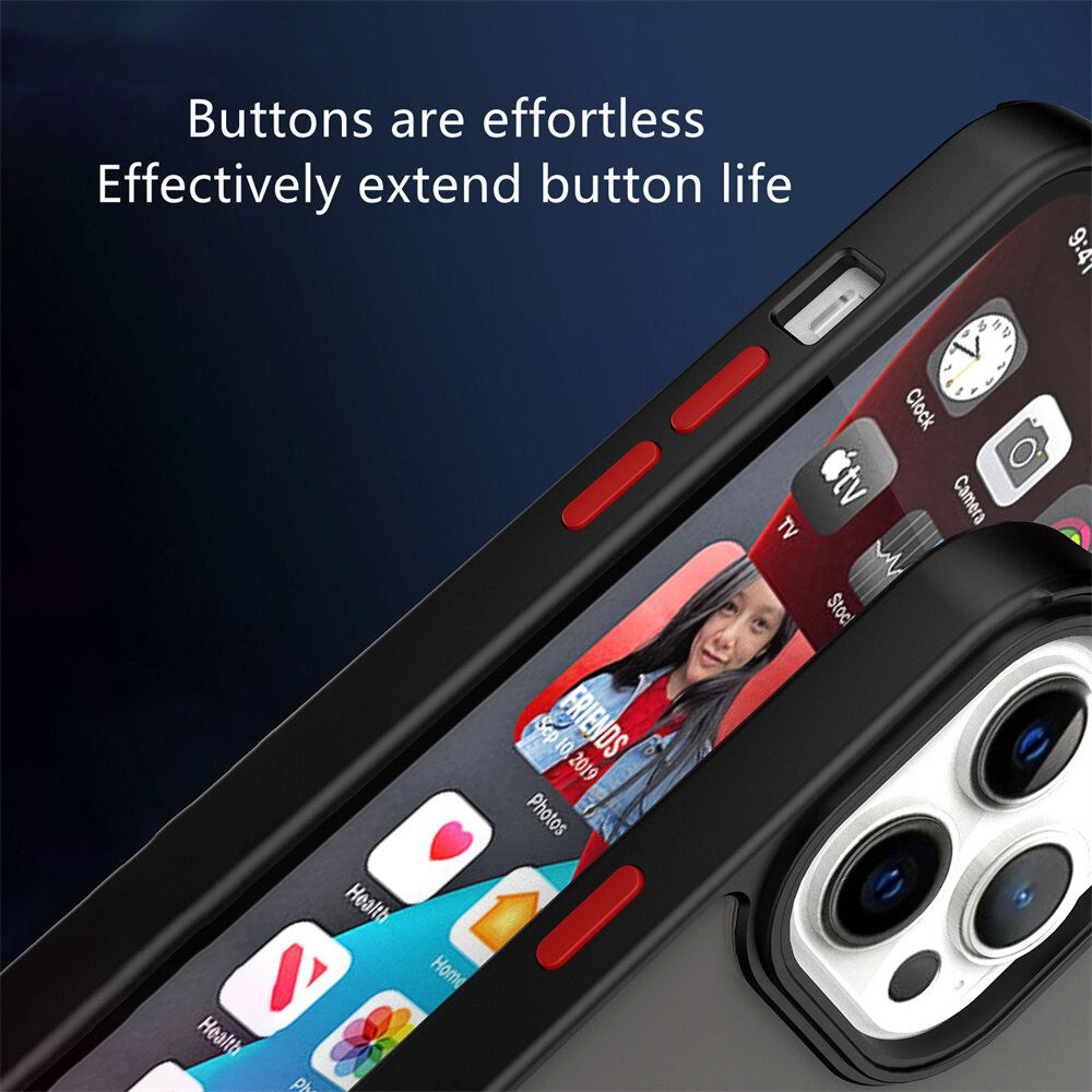 Husa Anti Fall Metal Bracket pentru Apple iPhone 13, Rezistenta la socuri, Margini colorate, Cu inel de prindere magnetic, Flippy, Negru - vivimall.ro