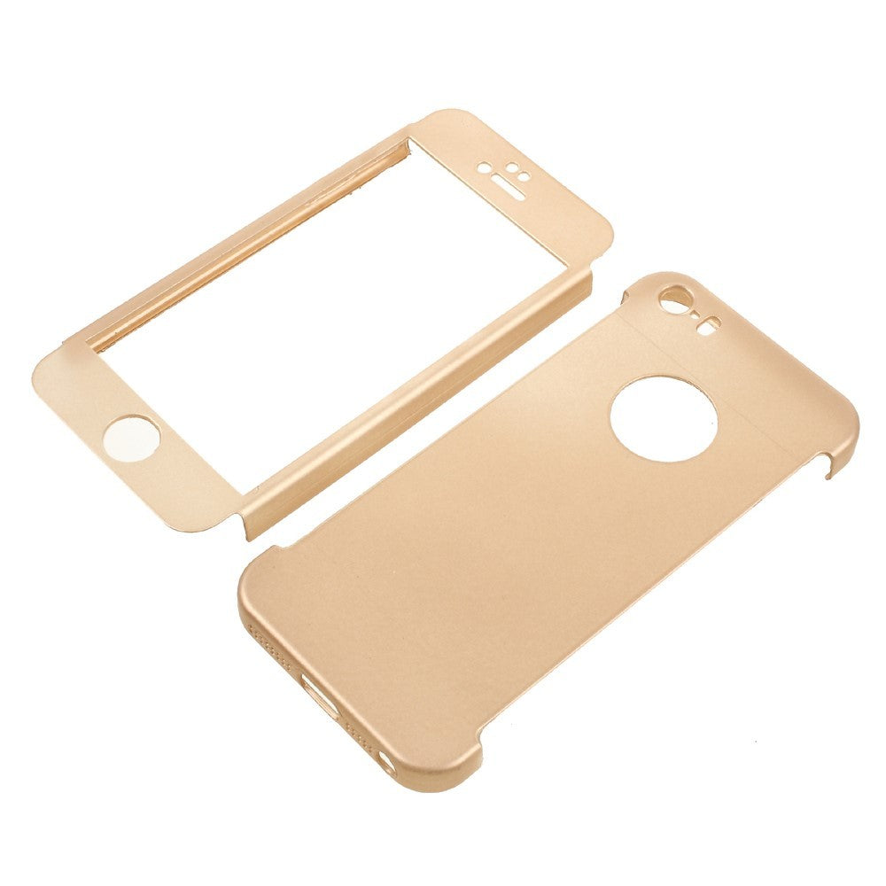 Husa Apple iPhone 5/5S/SE Full Cover 360 Auriu + Folie de protectie - vivimall.ro