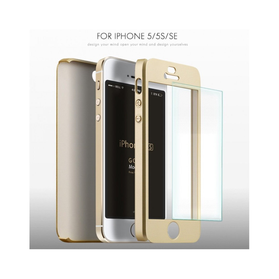 Husa Apple iPhone 5/5S/SE IPAKY Full Cover 360 Auriu cu Folie Cadou - vivimall.ro