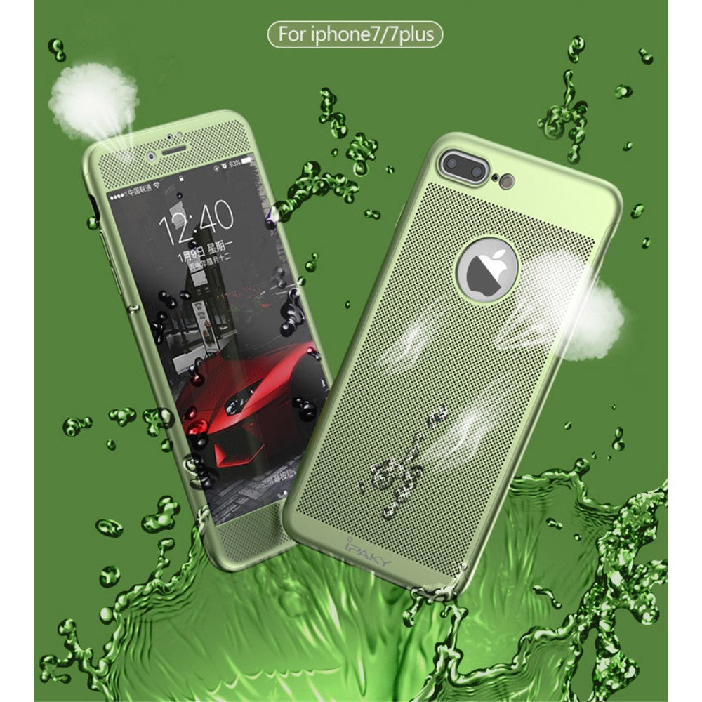 Husa de Protectie, Flippy, pentru Apple iPhone 7 Plus, Full Cover 360 Air cu Gauri si Folie de Protectie, Plastic, Verde - vivimall.ro