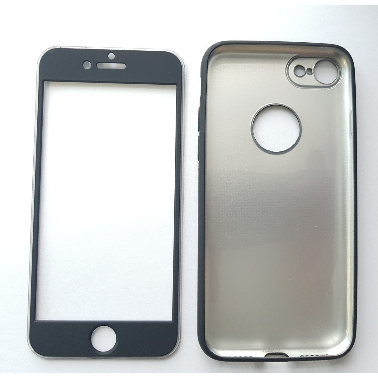 Husa Apple iPhone 8 Plus Full Silicone 360 Negru + Folie de protectie - vivimall.ro