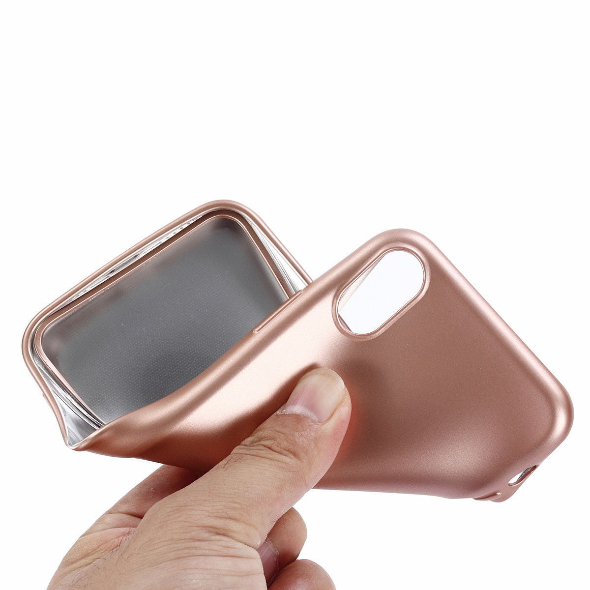 Husa Apple iPhone X Full Silicone 360 Roz Auriu + Folie de protectie - vivimall.ro