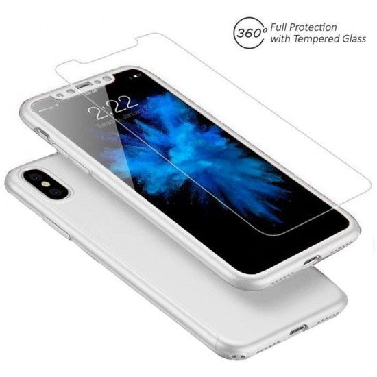 Husa Apple iPhone XS Max Full Cover 360 Argintiu + Folie de protectie - vivimall.ro