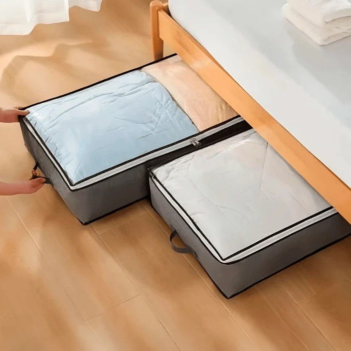 Husa de Depozitare, Vivimall, Intrebuintare Multipla, Pliabila, cu Fermoar Bidirectional si Fereastra Deasupra Transparenta, Manere Laterale, Lavabila, 100x50x15 cm, Gri - vivimall.ro