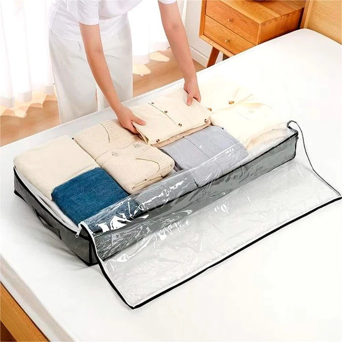 Husa de Depozitare, Vivimall, Intrebuintare Multipla, Pliabila, cu Fermoar Bidirectional si Fereastra Deasupra Transparenta, Manere Laterale, Lavabila, 100x50x15 cm, Gri - vivimall.ro