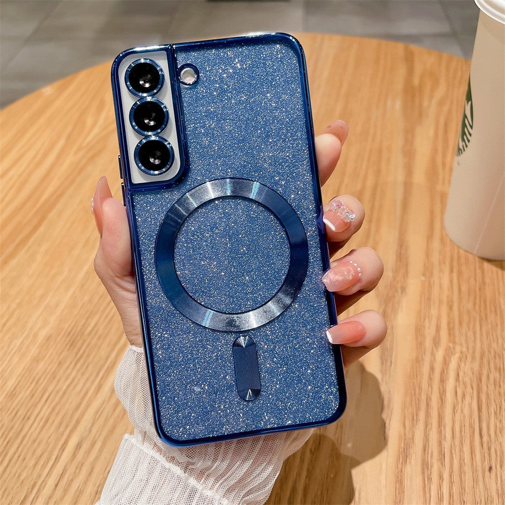 Husa de Protectie 2 in 1, Vivimall, Husa pentru Samsung Galaxy S24, Glitter Chrome Magsafe, din TPU, Magnetica, cu Protectie Lentila, Albastru Marin - vivimall.ro