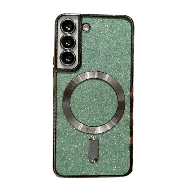 Husă Samsung Galaxy S24+ Glitter Chrome MagSafe verde din TPU, vedere frontală, model 2 în 1 cu protecție lentilă