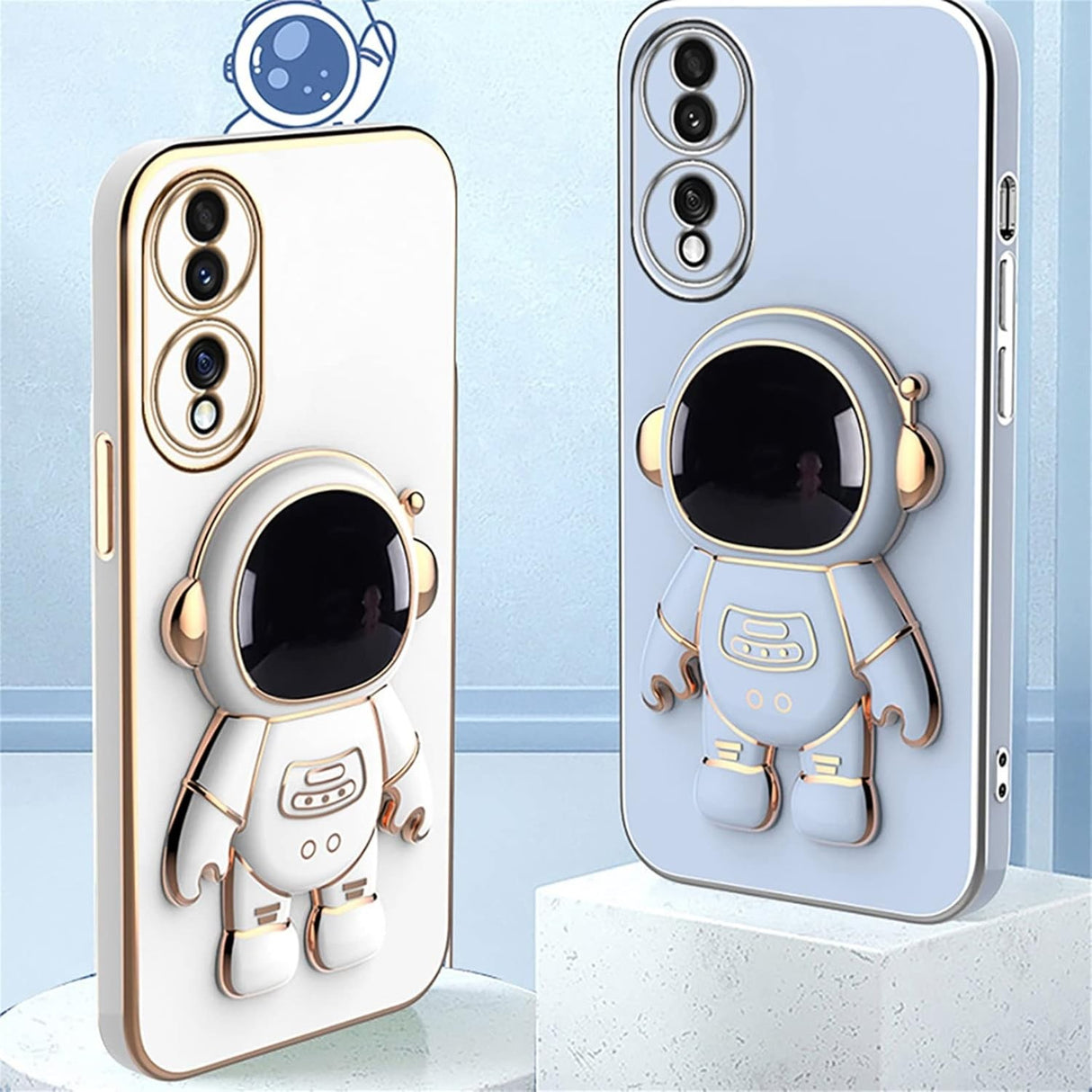 Husă 2în1 albastră pentru Huawei Mate 50 Pro cu finisaj galvanizat și margini rotunjite, detaliu