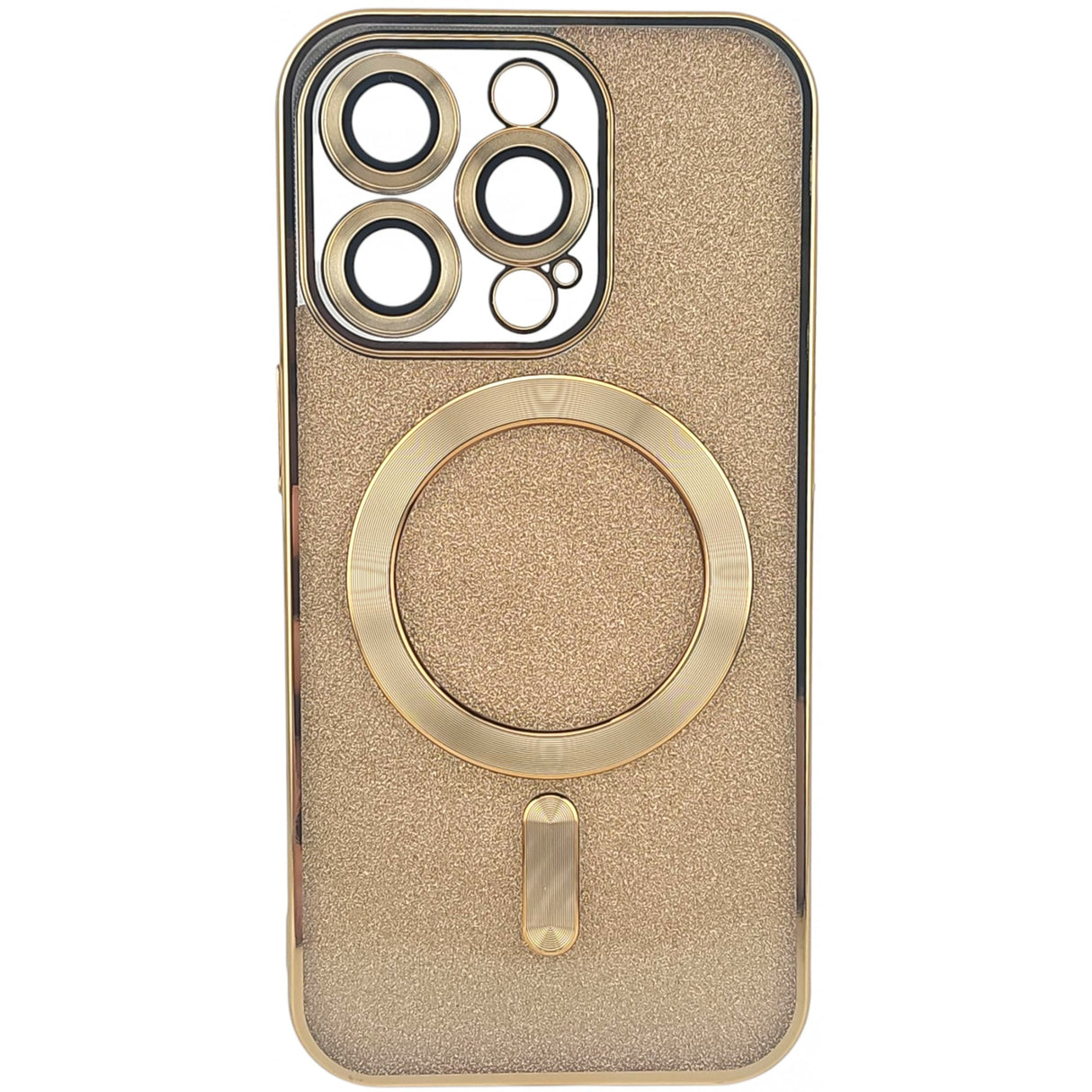 Detaliu inel protecție lentilă cameră husă iPhone 14 Pro Max TPU auriu cu efect glitter