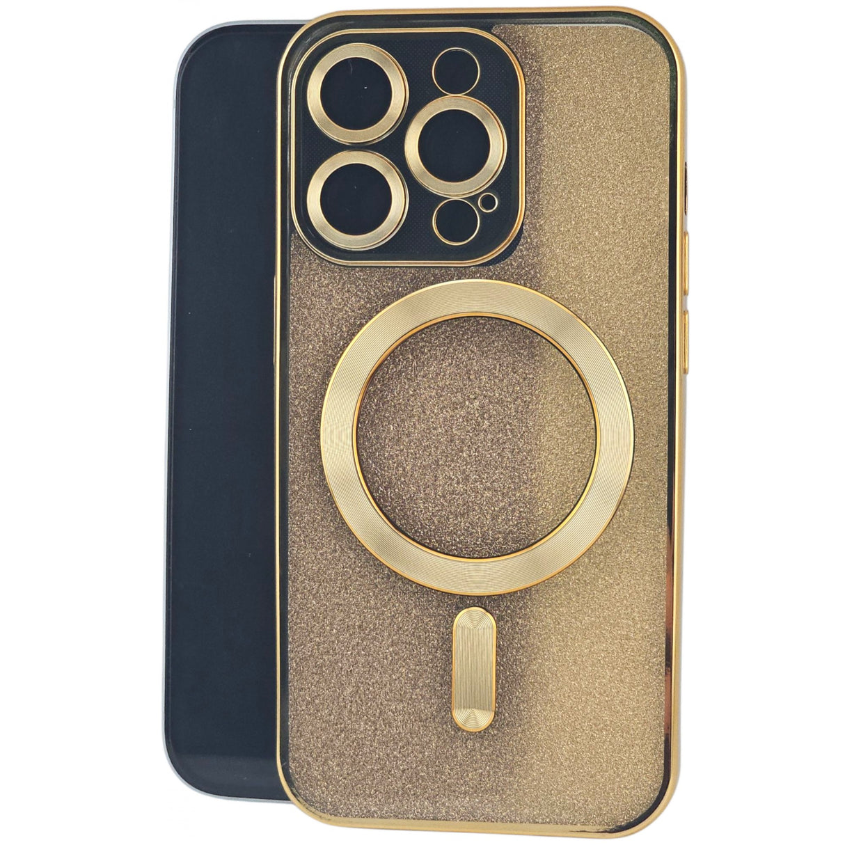 Husă 2 în 1 iPhone 15 Pro din TPU auriu cu sistem MagSafe și protecție lentilă, vedere frontală