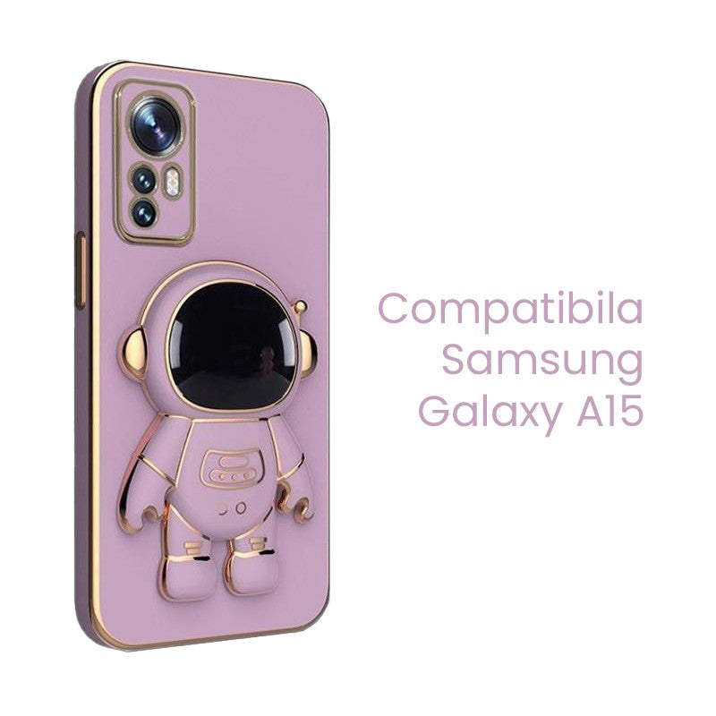 Detaliu suport integrat husă Astronaut mov pentru Samsung Galaxy A15 și A15 5G, unghi lateral