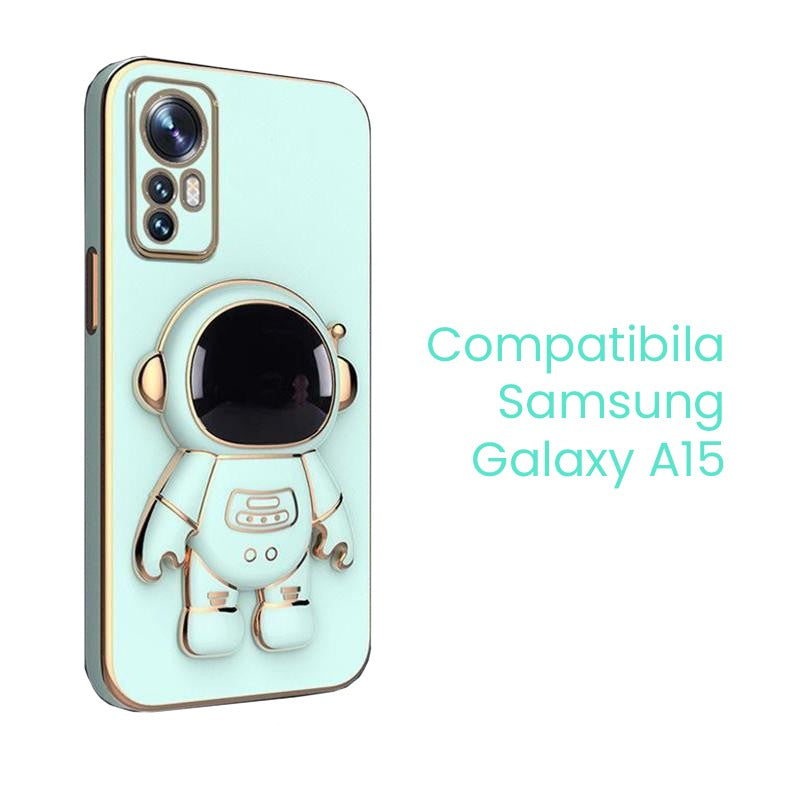 Husa de Protectie 2 in 1, Vivimall, Husa de Protectie pentru Samsung Galaxy A15/A15 5G, Model Astronaut cu Suport, din TPU, Verde - vivimall.ro