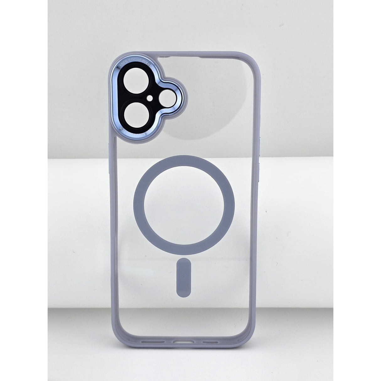 Husă iPhone 16 Pro mov lila transparent, unghi de ansamblu cu protecție colțuri antisoc