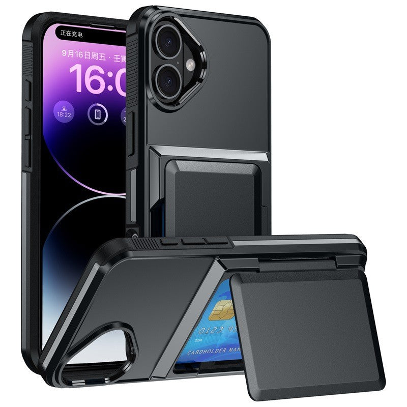 Husă de protecție Apple iPhone 17 din policarbonat negru, cu compartiment carduri, vedere frontală Vivimall