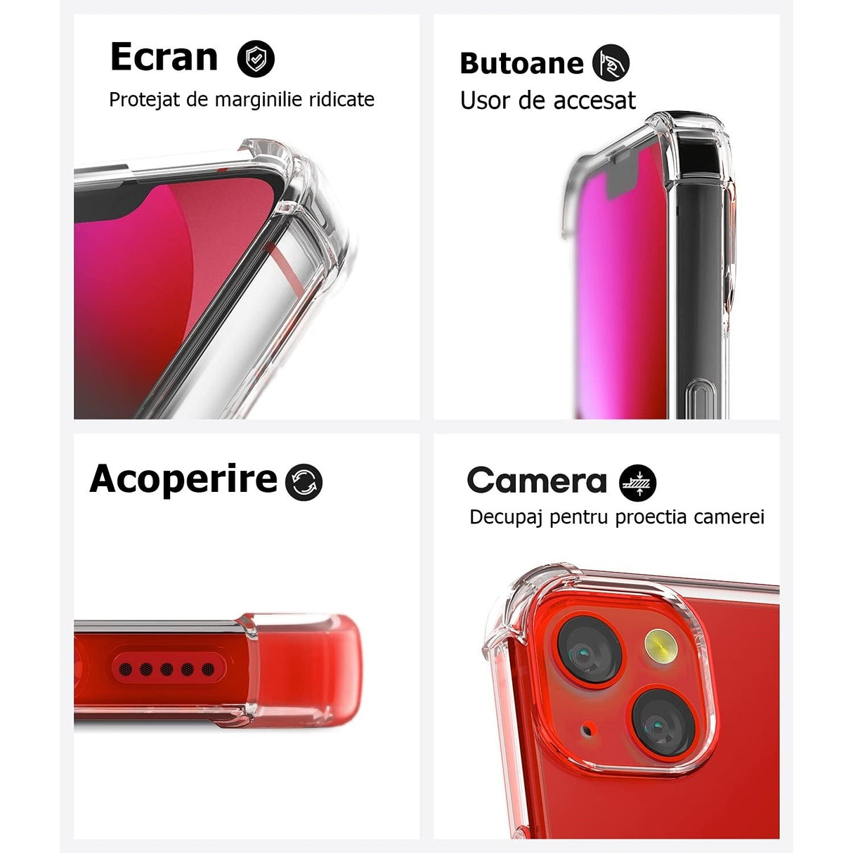 Detaliu interior husă TPU transparentă iPhone 13 Mini, material flexibil de înaltă calitate