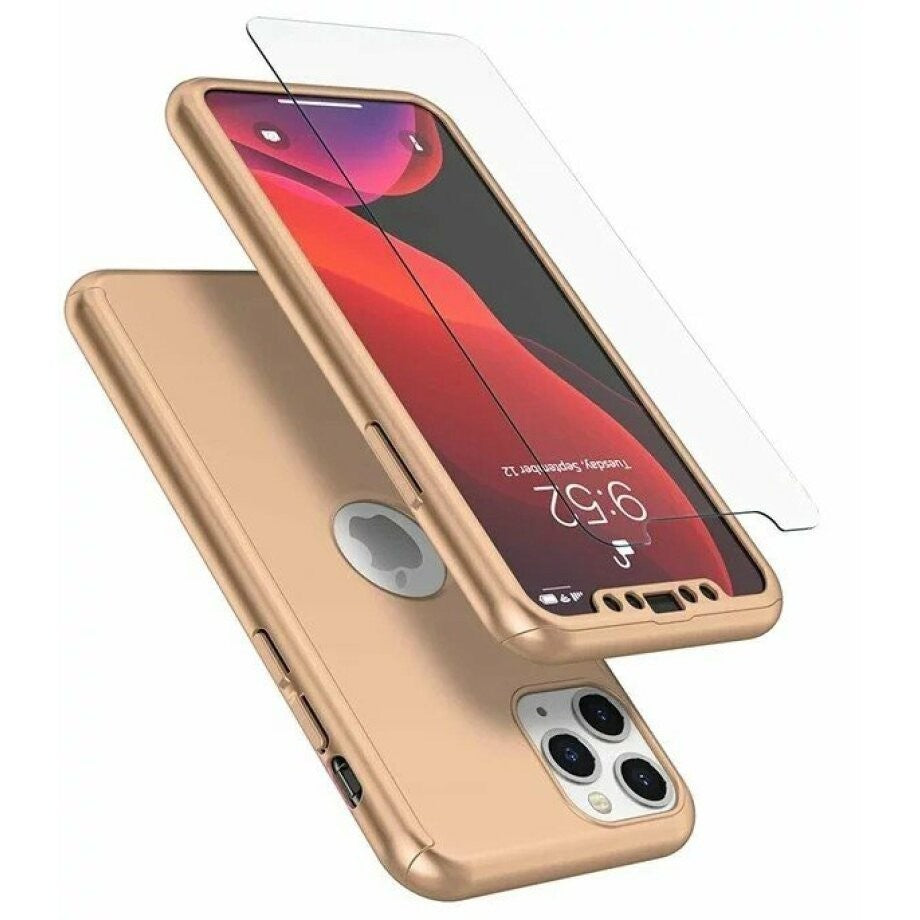 Husa de protectie Flippy compatibila cu Apple iPhone 13, Full Cover 360, Auriu + Folie de protectie - vivimall.ro