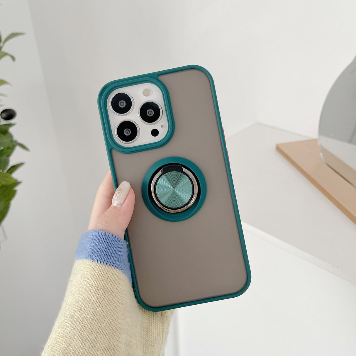 Husa de protectie Flippy compatibila cu Apple iPhone 13 Pro,Defender cu prindere inel,Verde - vivimall.ro