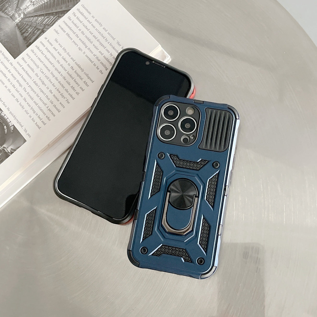 Husa de protectie Flippy compatibila cu Apple iPhone 13 Pro Defender Model 4 cu suport,Albastru - vivimall.ro