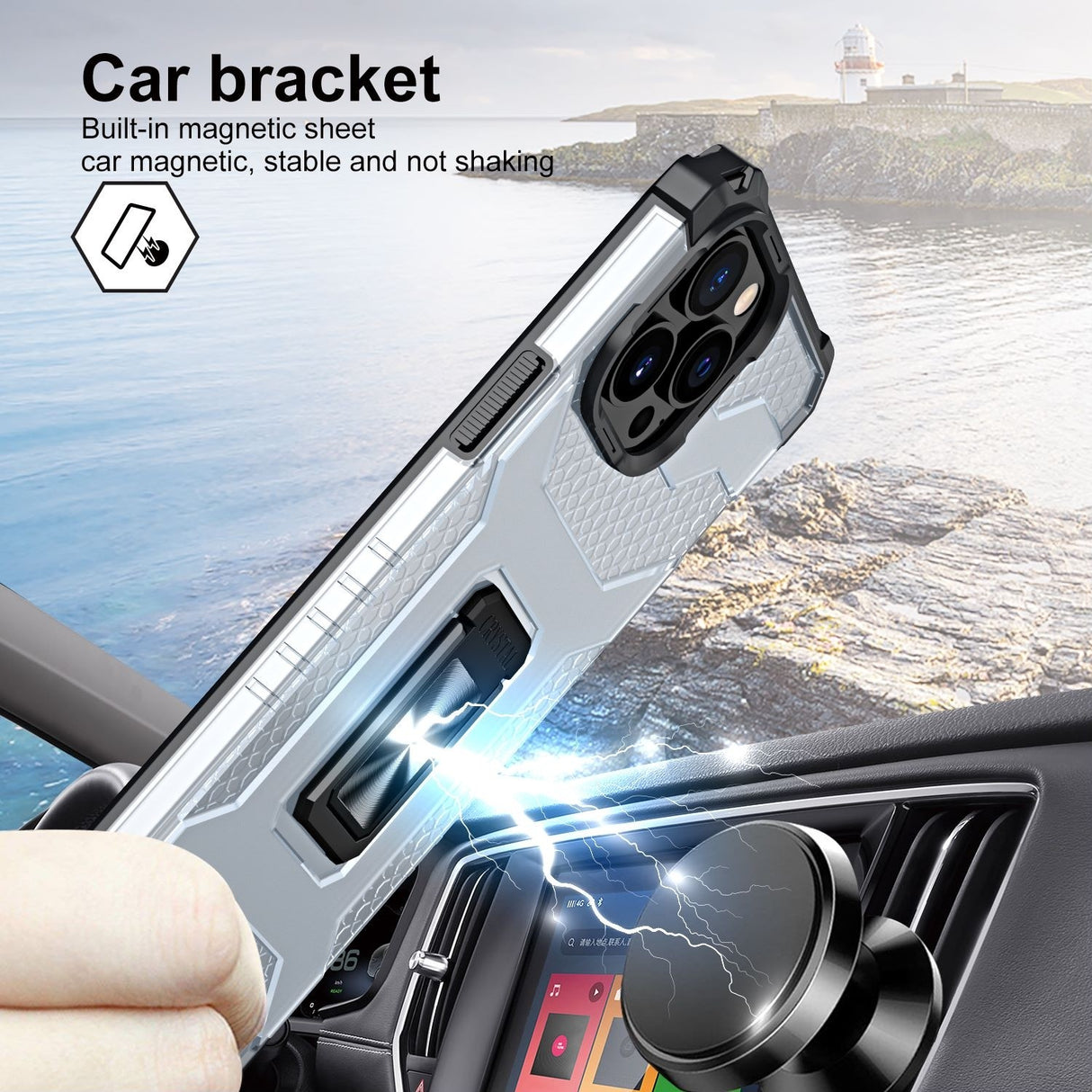 Husa de protectie Flippy compatibila cu Apple iPhone 13 Pro Max Acrylic Armor cu suport Negru - vivimall.ro