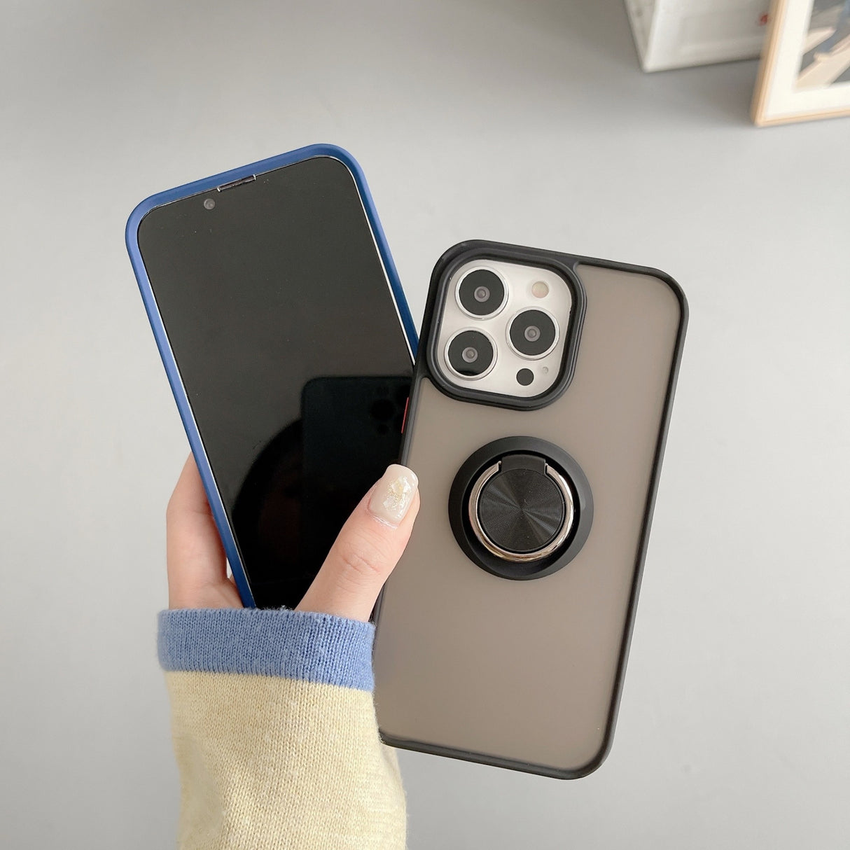 Husa de protectie Flippy compatibila cu Apple iPhone 13 Pro Max,Defender cu prindere inel,Negru - vivimall.ro