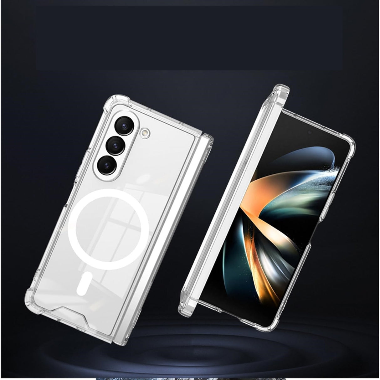 Husă Samsung Z Fold 5 transparentă MagSafe montată pe telefon, vedere spate