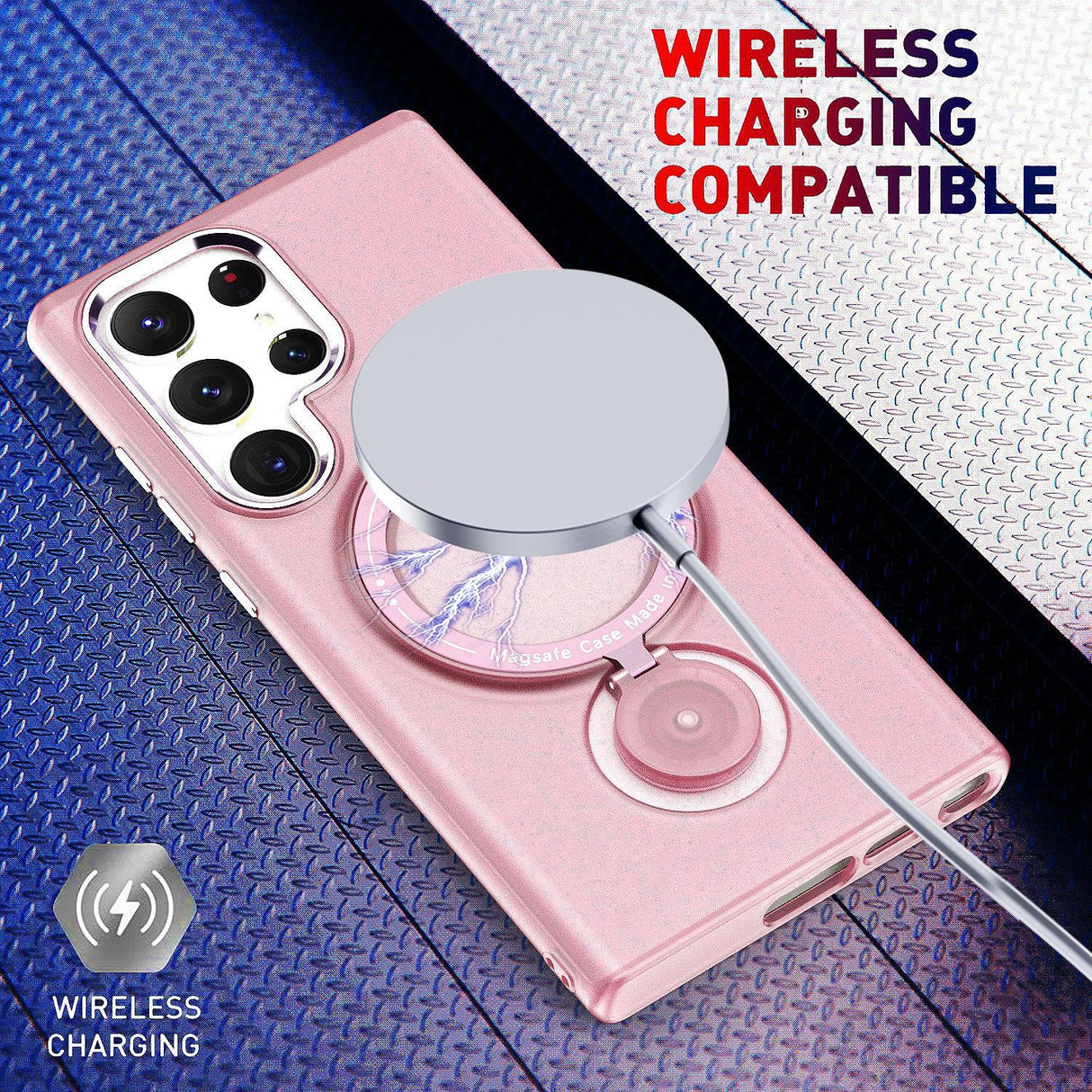 Husa de protectie Flippy, cu incarcare Wireless, Tehnologie Magsafe, TPU, Inel magnetic rotativ cu functie de suport, pentru Samsung Galaxy S23 Ultra , Rose Gold - vivimall.ro