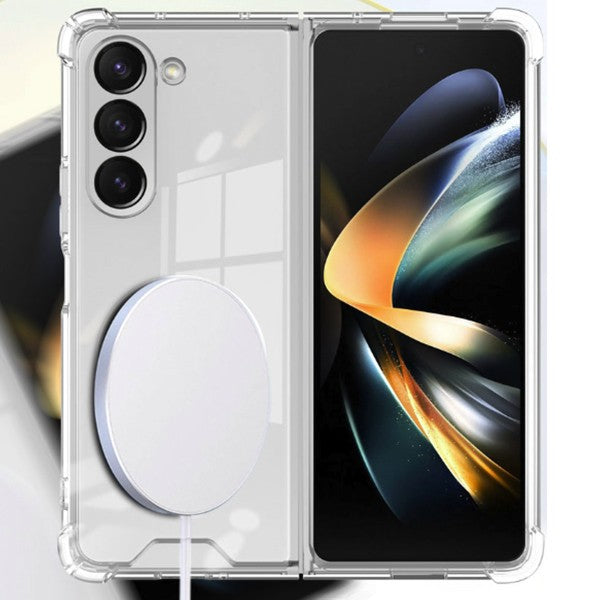 Husă Samsung Galaxy Z Fold6 transparentă montată pe telefon, decupaje precise butoane