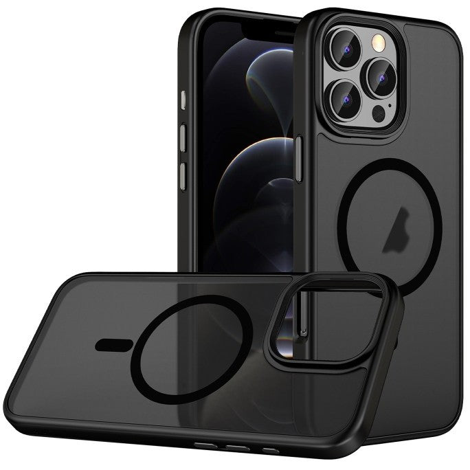 Husa de Protectie, Flippy, pentru Apple iPhone 12/12 Pro, Compatibila MagSafe, Magnetica, Wireless, din Acrilic Mat Colorat, Negru - vivimall.ro