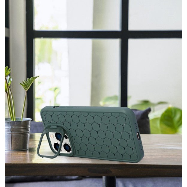 Husa de Protectie TPU, Vivimall, pentru Apple iPhone 15, 3D Cube, cu Inel, Protectie Camera, Antisoc, Antizgariere, Antialunecare, Acoperire Completa, Verde - vivimall.ro