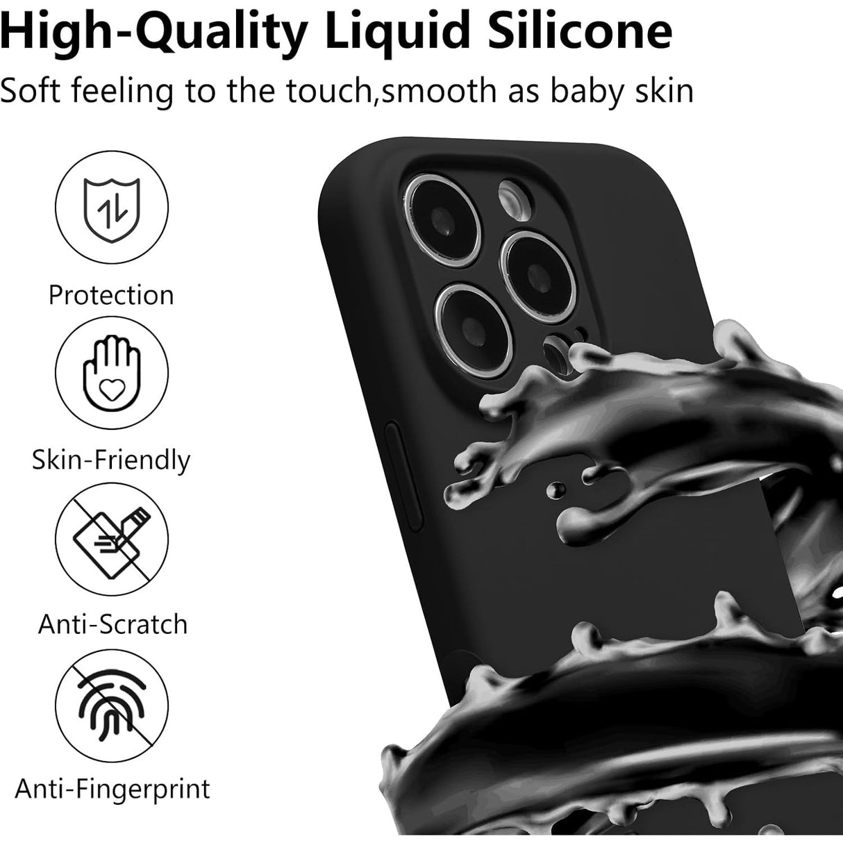 Husa de Protectie, Vivimall, pentru iPhone 16 Pro Max, Liquid Silicone, cu Microfibra pe Interior, Protectie Antisoc, Compatibil Incarcare Wireless, Negru - vivimall.ro