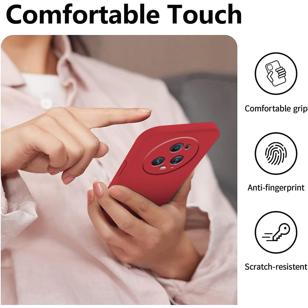 Husa de Protectie, Vivimall, pentru Honor Magic 5 Pro, Liquid Silicone, cu Microfibra pe Interior, Protectie Antisoc, Compatibil Incarcare Wireless, Rosu - vivimall.ro