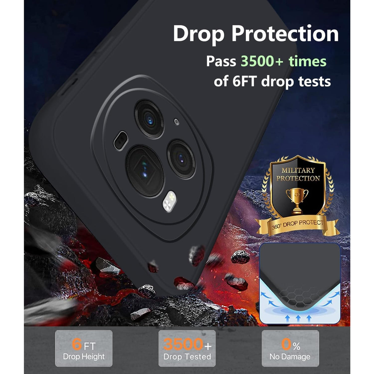 Husa de Protectie, Vivimall, pentru Honor Magic 6 Pro, Liquid Silicone, cu Microfibra pe Interior, Protectie Antisoc, Compatibil Incarcare Wireless, Negru - vivimall.ro