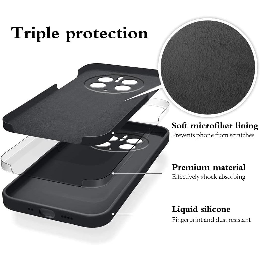 Husa de Protectie, Vivimall, pentru Huawei Mate 50 Pro, Liquid Silicone, cu Microfibra pe Interior, Protectie Antisoc, Compatibil Incarcare Wireless, Negru - vivimall.ro