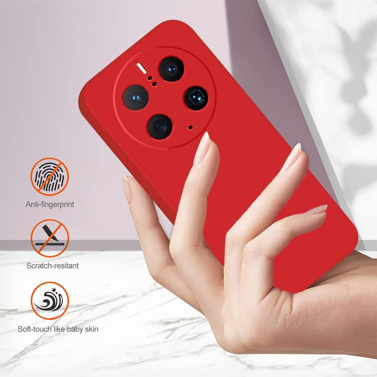 Set husă Huawei Mate 50 Pro roșu silicon lichid, imagine produs complet pe fond alb