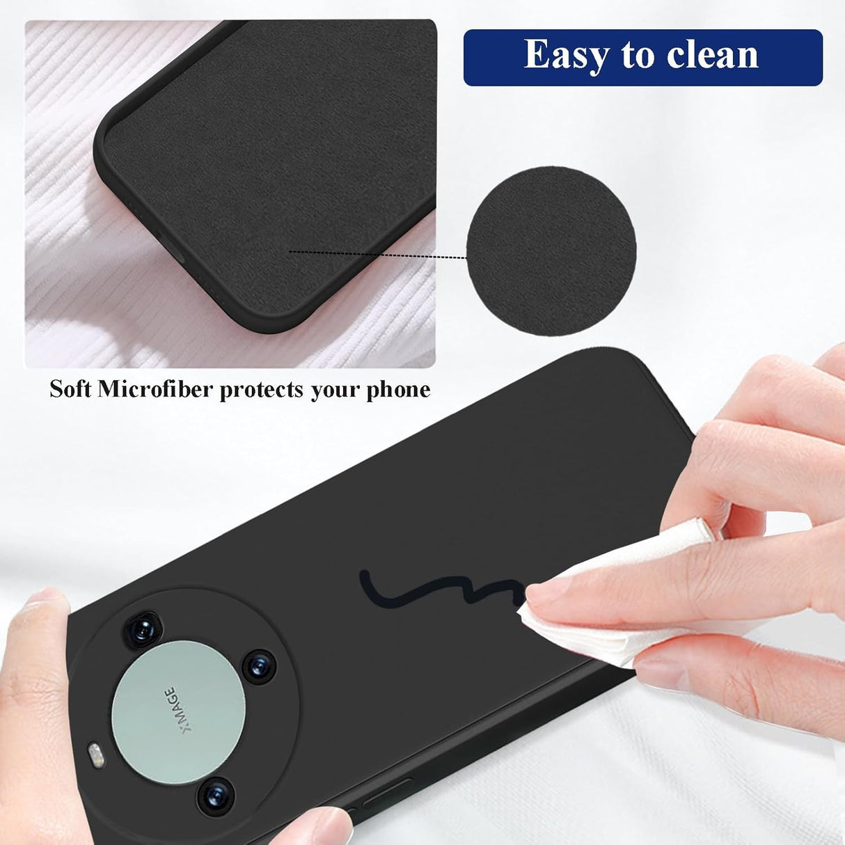Detaliu decupaj cameră husă silicon lichid Huawei Mate 60 Pro, protecție modul foto