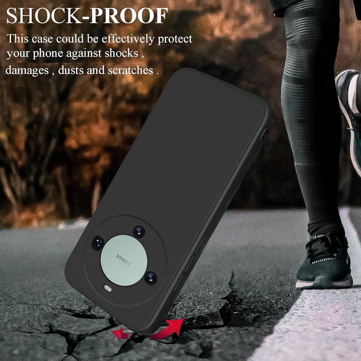 Husă Huawei Mate 60 Pro negru, detaliu port USB-C și buton volum, acces precis