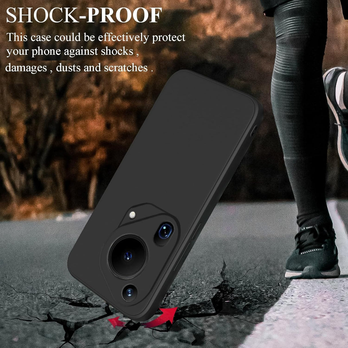Husă protecție antisoc Huawei Pura 70 Pro negru, perspectivă laterală și butoane