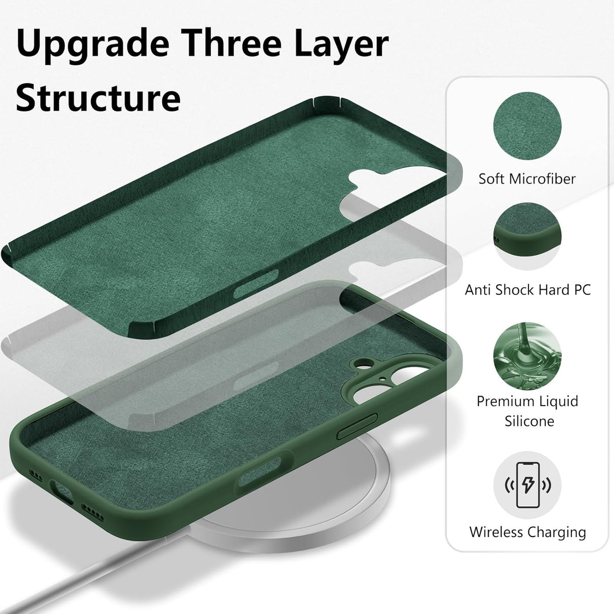 Husă iPhone 16 Plus Vivimall verde, compatibilă încărcare wireless, vedere laterală