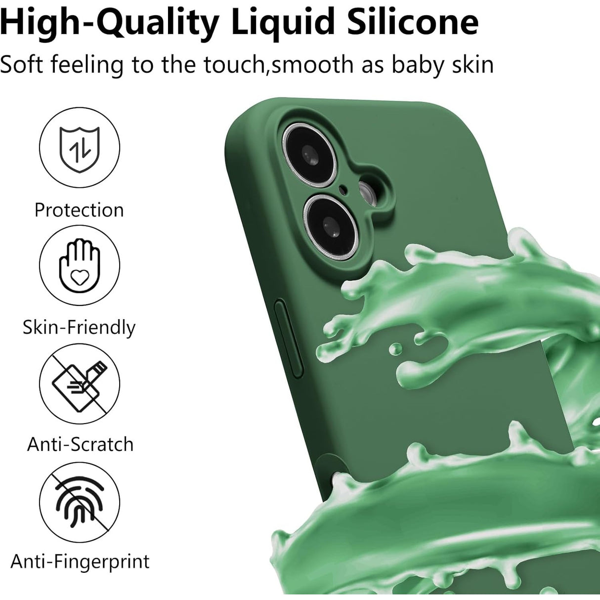 Husă iPhone 16 Plus Liquid Silicone verde Vivimall, design subțire, perspectivă spate