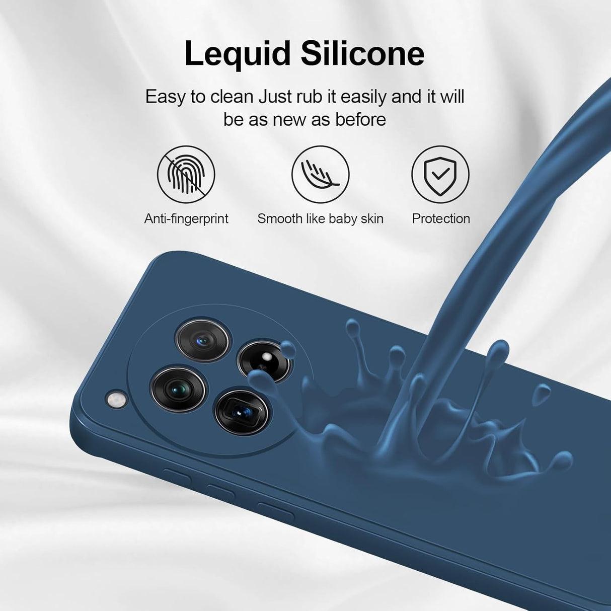 Husă silicon lichid albastru pe OnePlus 12 5G, detaliu lateral butoane și port USB-C