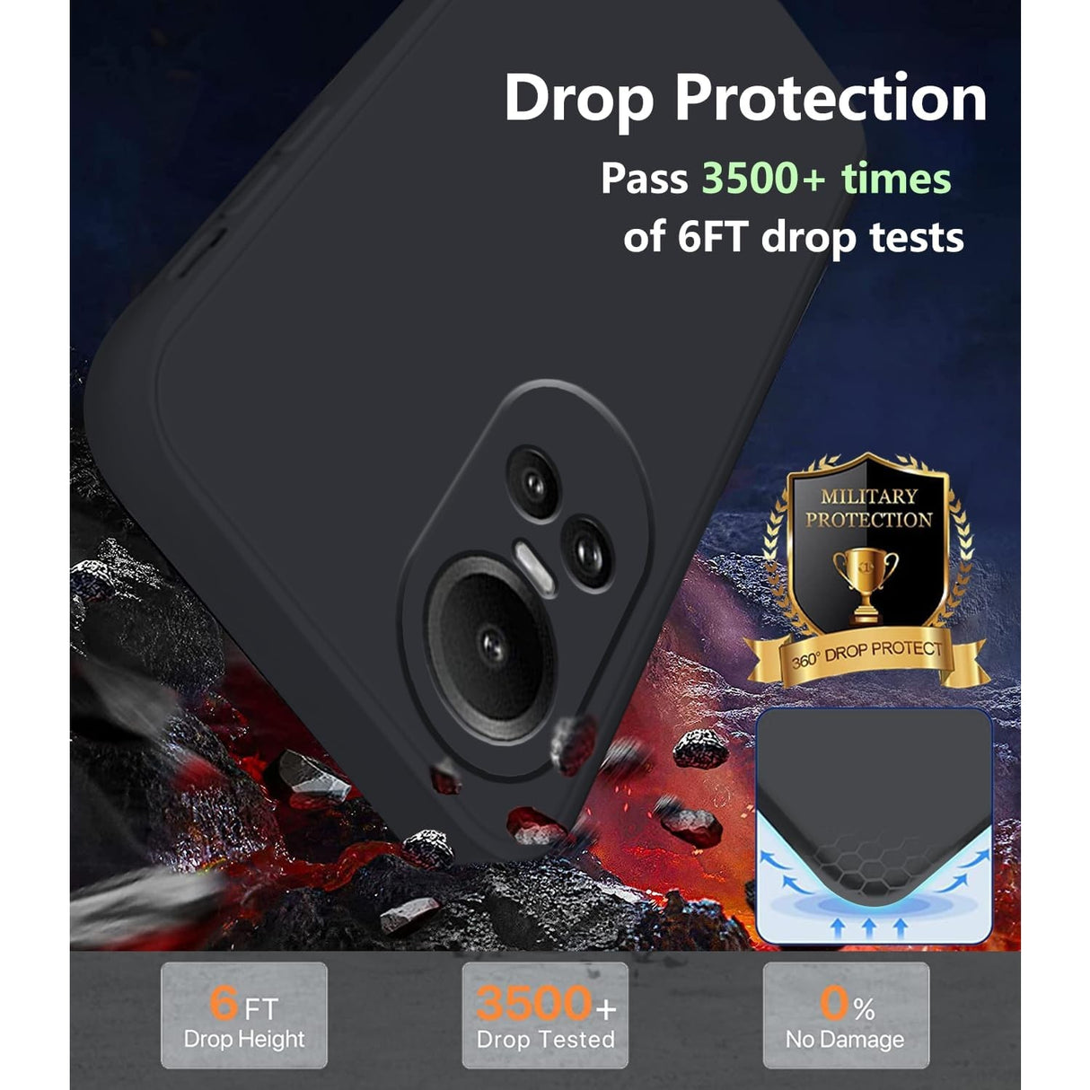 Husă neagră Oppo Reno 10 Pro 5G cu decupaje precise pentru porturi și butoane, vedere spate