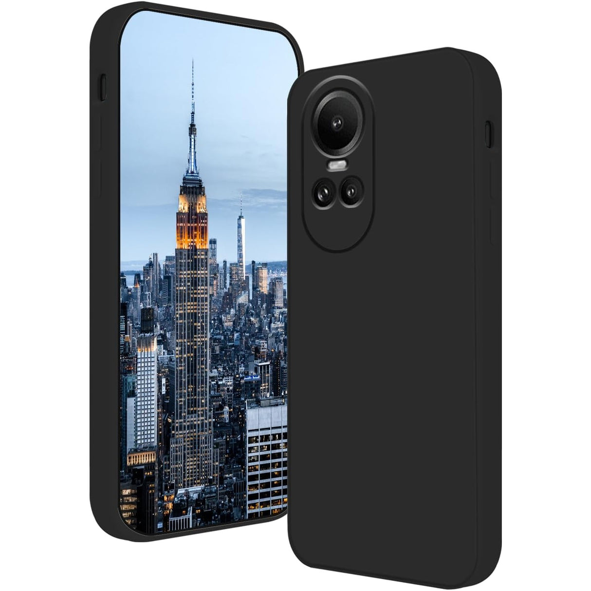 Husă silicon lichid neagră pentru Oppo Reno 10 Pro 5G cu căptușeală microfibră, vedere frontală